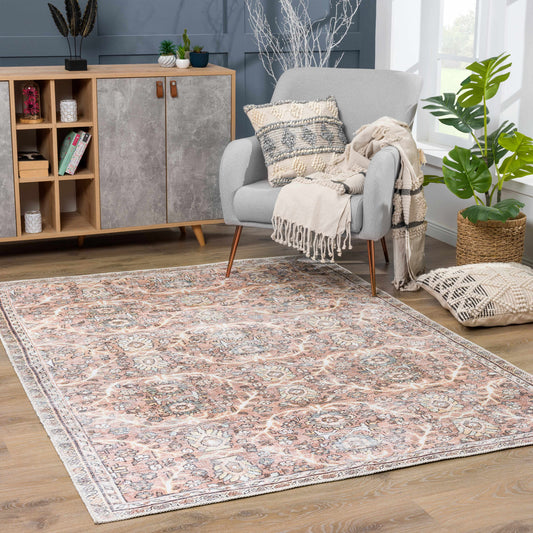 Urpi Rose & Brown Washable Area Rug - Clearance