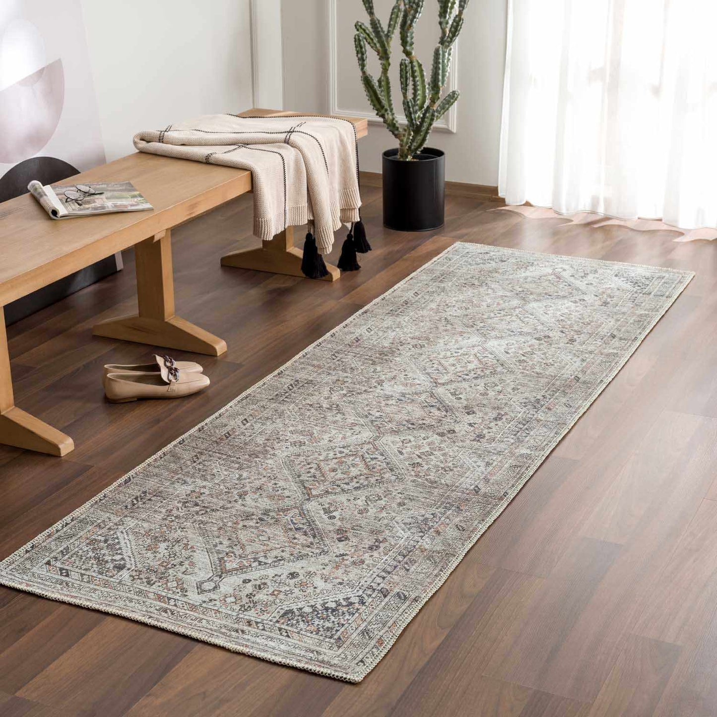 Barny Beige Washable Area Rug