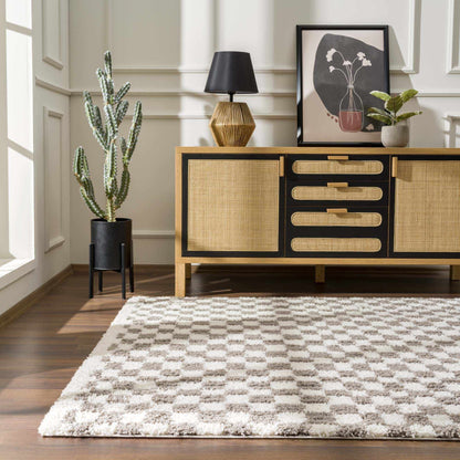 Kieu Taupe Checkered Area Rug