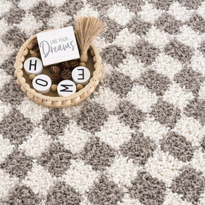 Kieu Taupe Checkered Area Rug