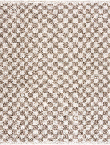 Kieu Light Gray & Taupe Checkered Area Rug