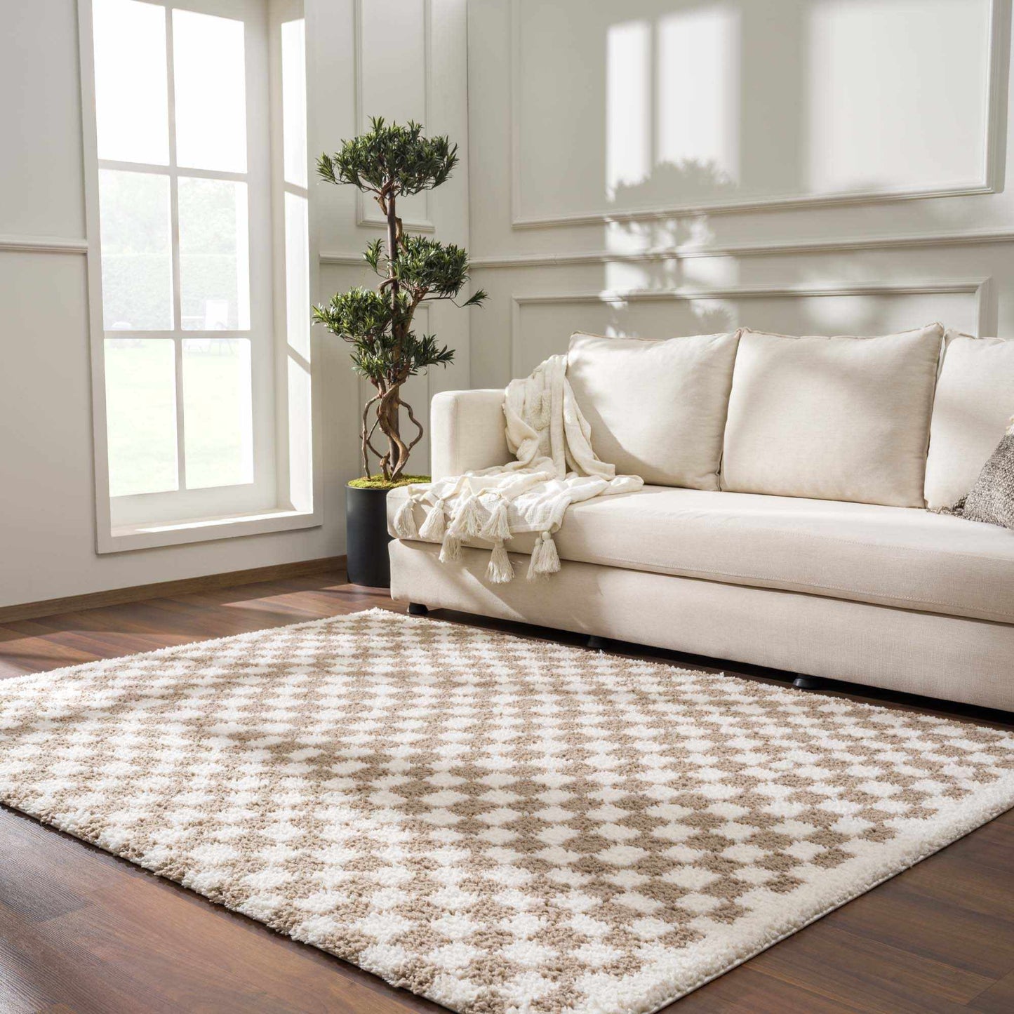 Kieu Light Gray & Taupe Checkered Area Rug