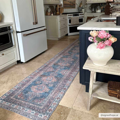 Baltinglass Rust & Blue Washable Area Rug - Clearance