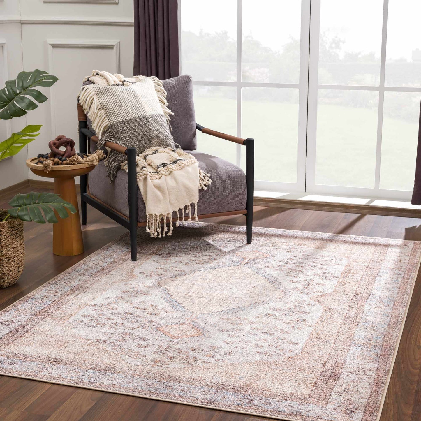 Analu Peach Washable Area Rug