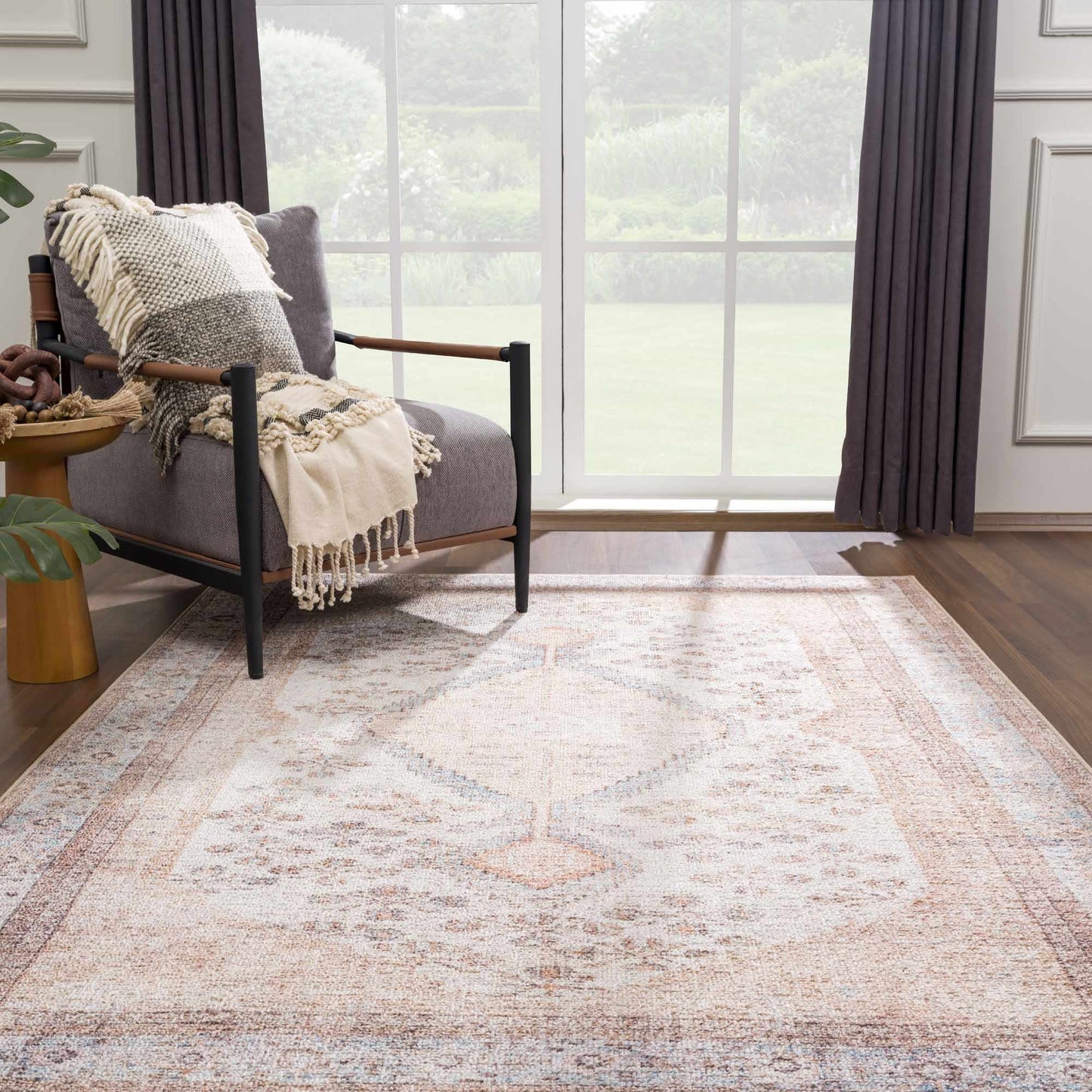 Analu Peach Washable Area Rug