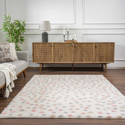 Cansu Pink & Cream Dotted Area Rug