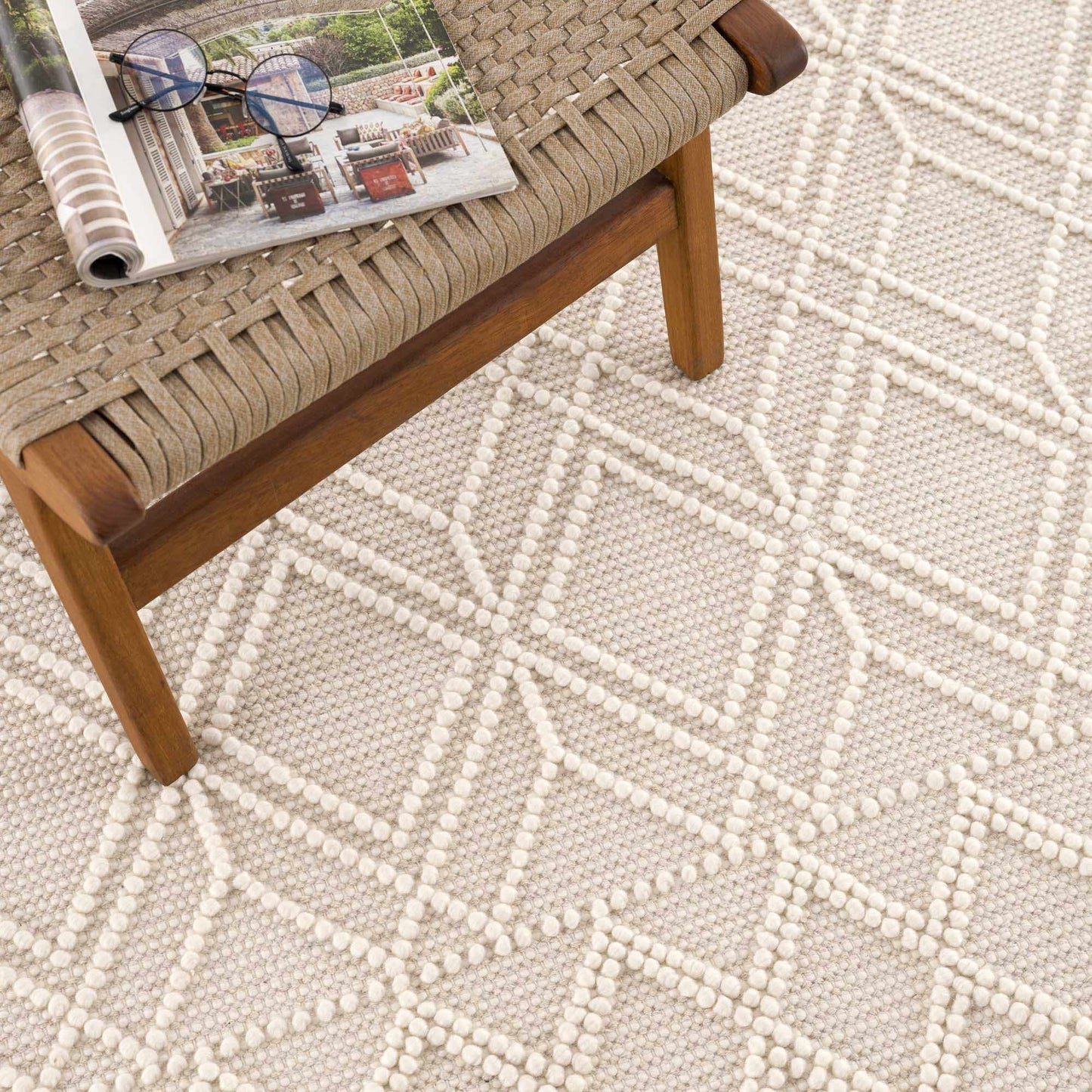 Ramsbury Beige Trellis Wool Rug