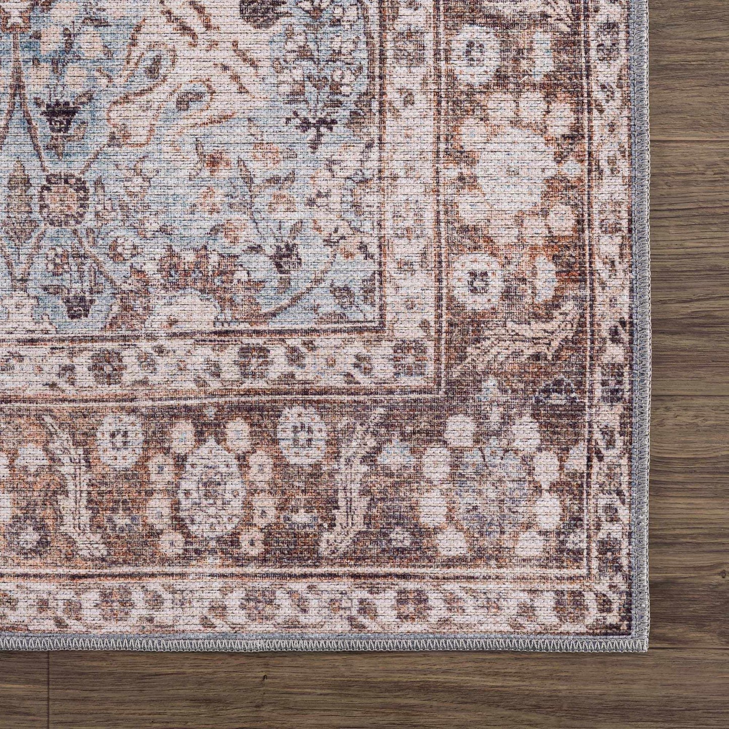 Brown Blue Dauis Vintage Washable Area Rug - Clearance