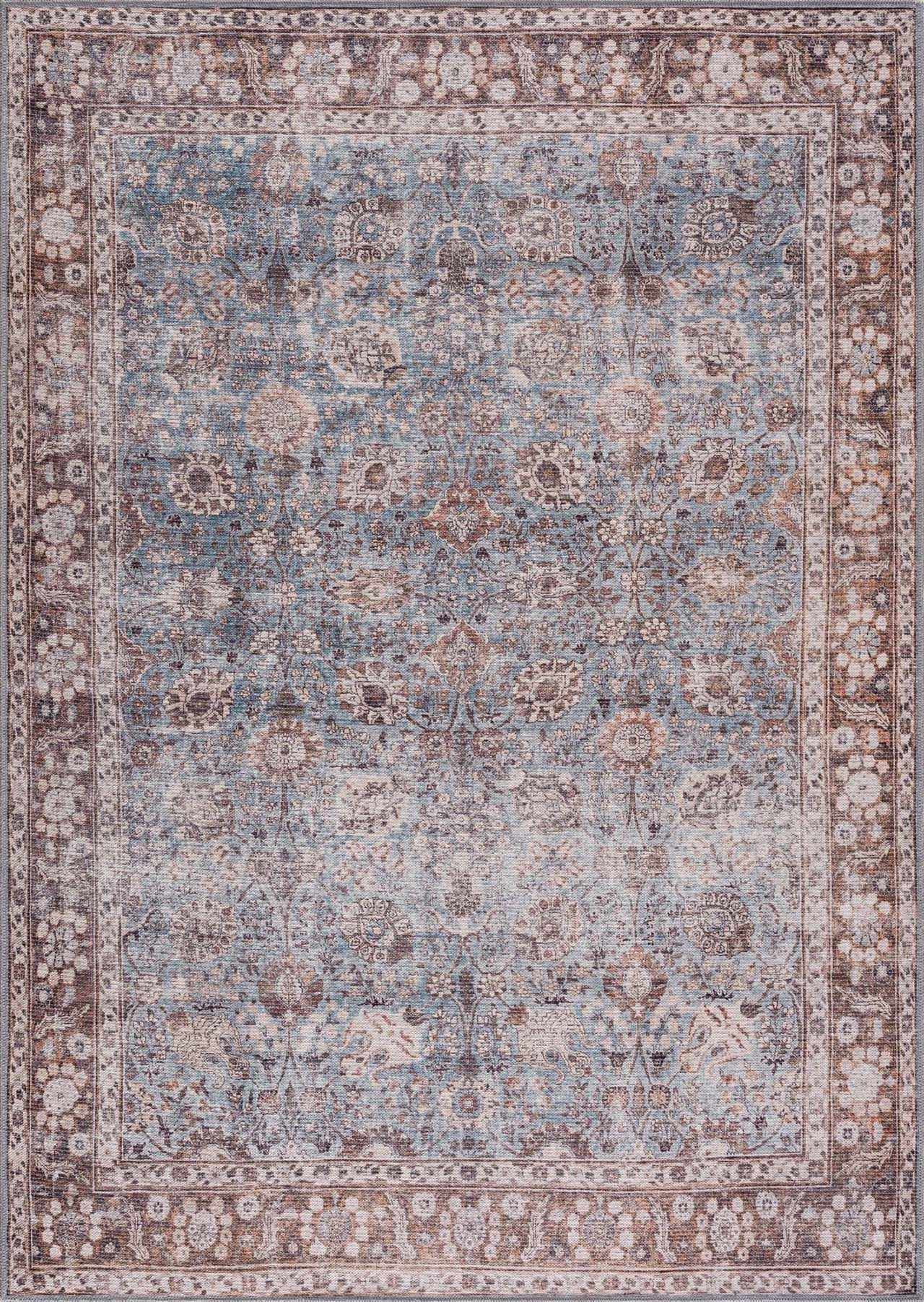 Alfombra lavable vintage Dauis marrón azul - Liquidación