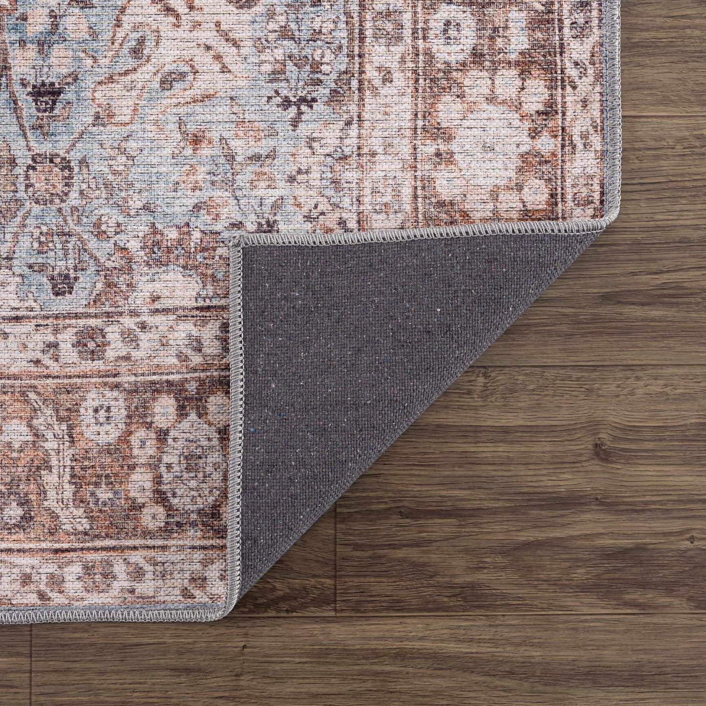 Brown Blue Dauis Vintage Washable Area Rug - Clearance