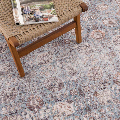 Alfombra lavable vintage Dauis marrón azul - Liquidación