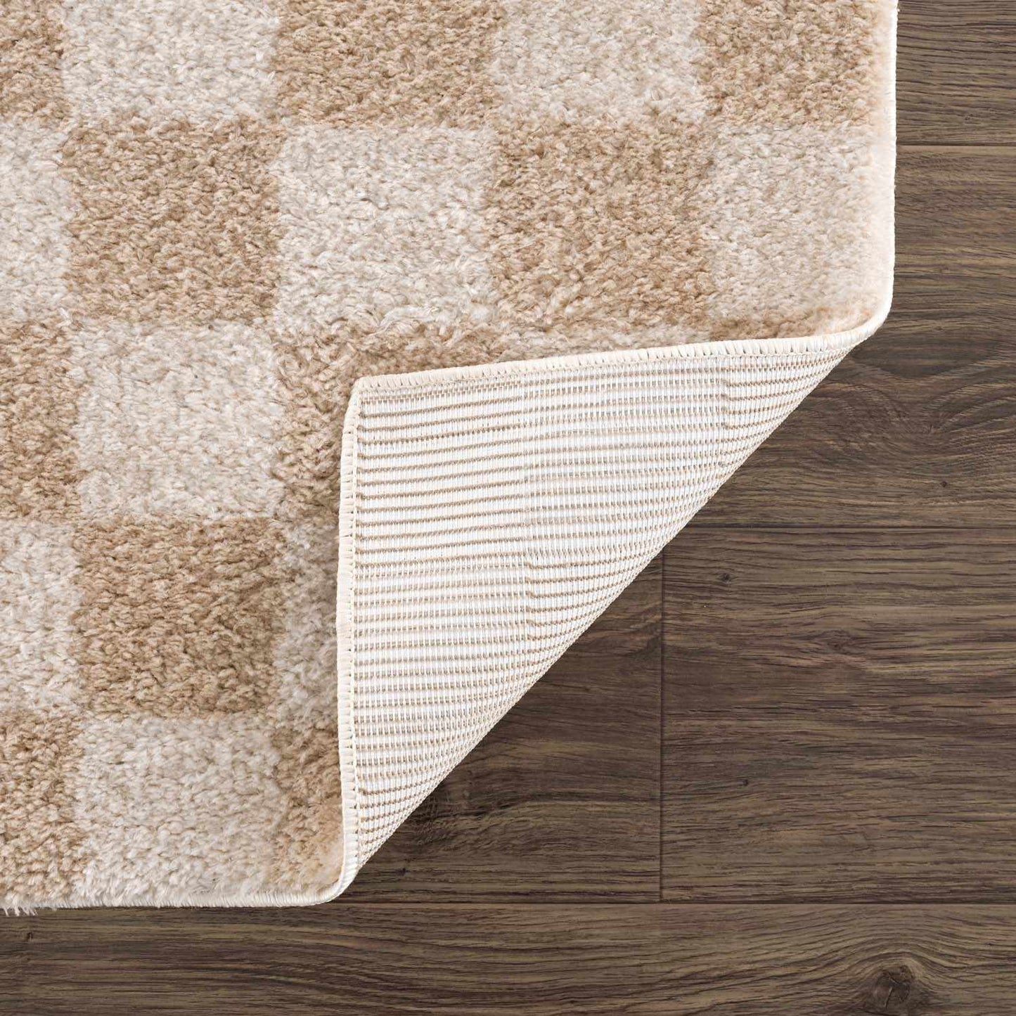 Canika Beige Washable Checkered Area Rug