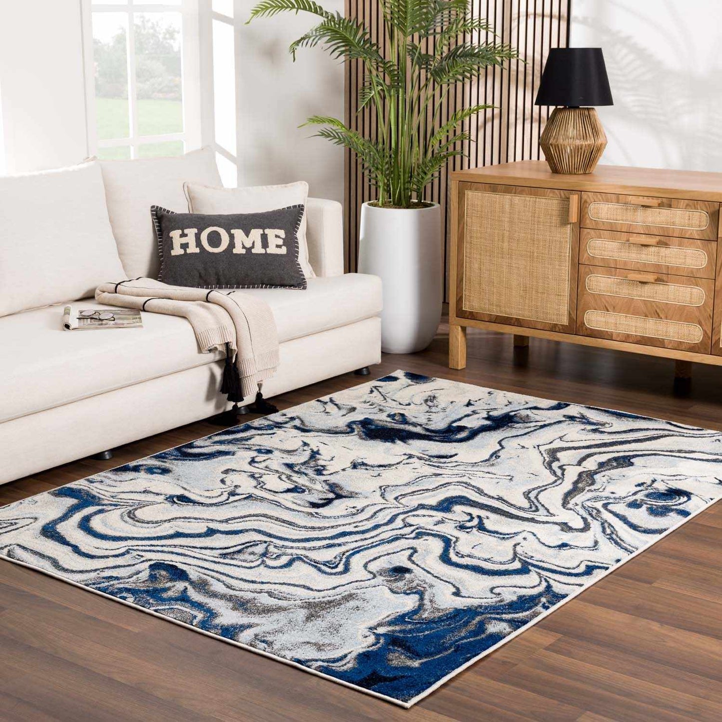 Glendon Cream Blue Marble Rug