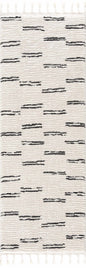 Riad Black Striped White Area Rug with tassels