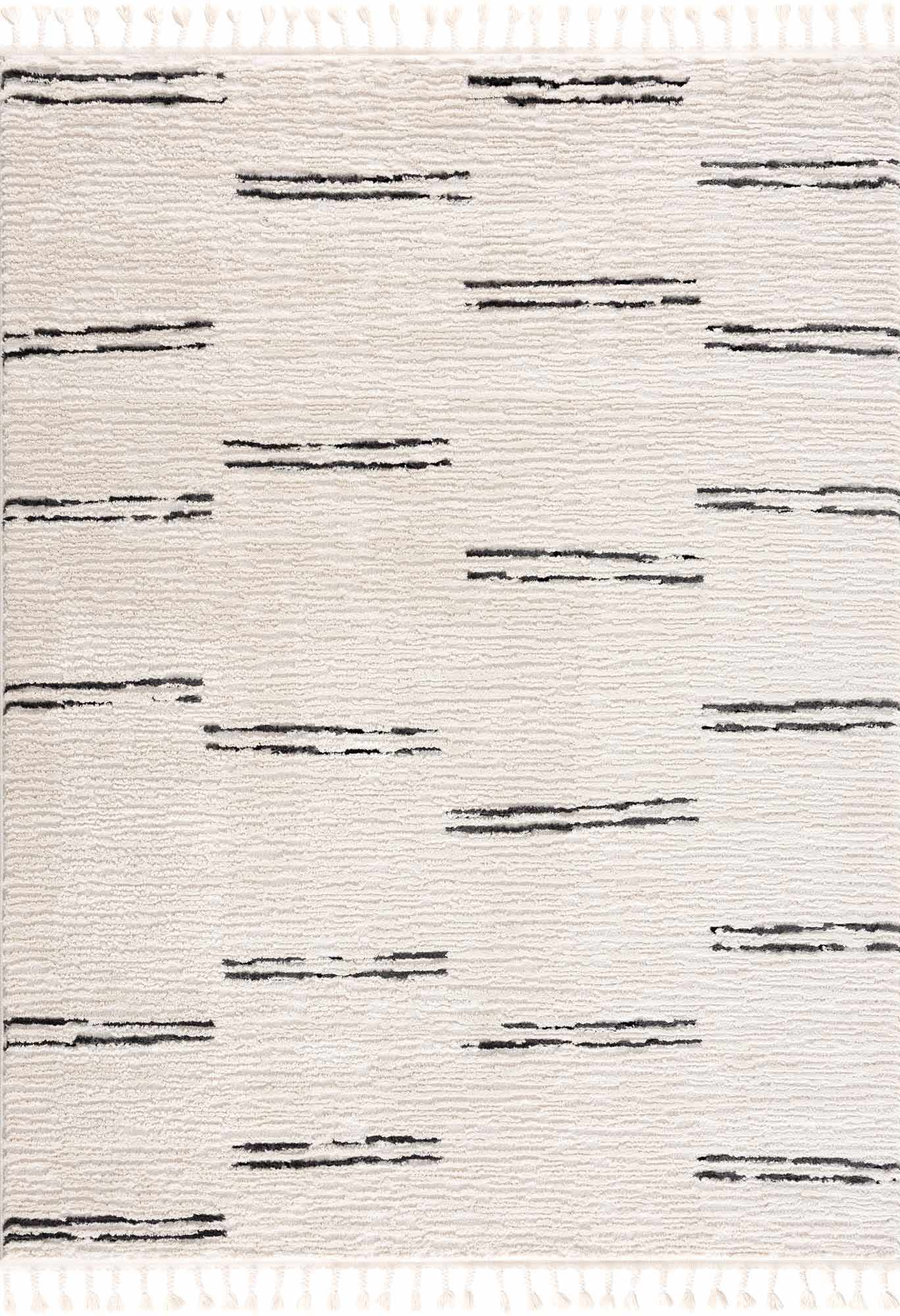 Riad Black Striped White Area Rug with tassels