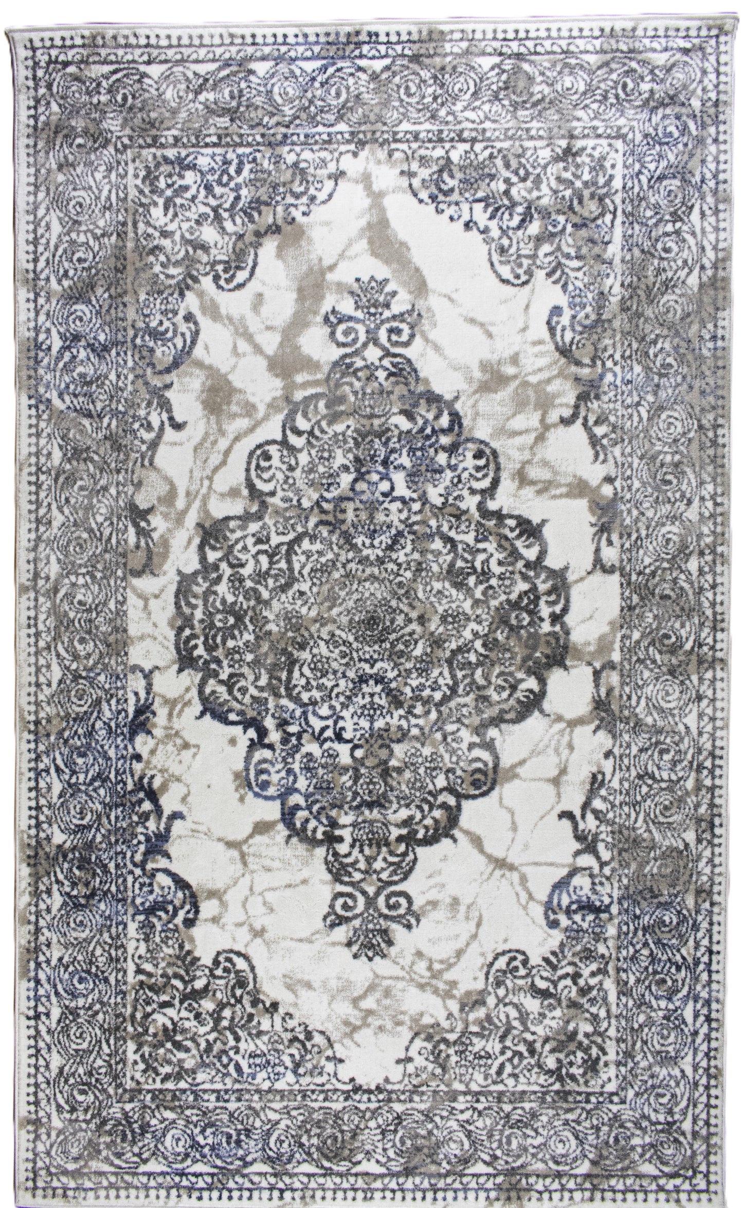 ROY's Home One Level Area Rugs, Classic Pattern - Shiny Ivory,Grey,Beige Yarn