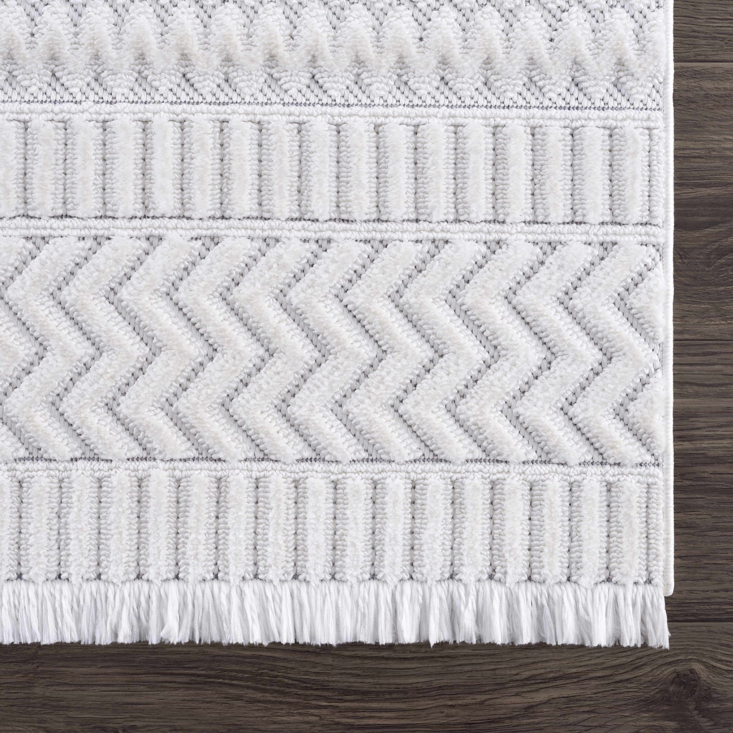 Cira Textured Fringed White Rug - Limited Edition