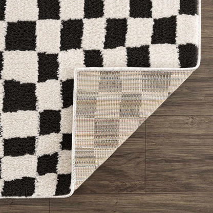 Lajos Black & White Checkered Area Rug