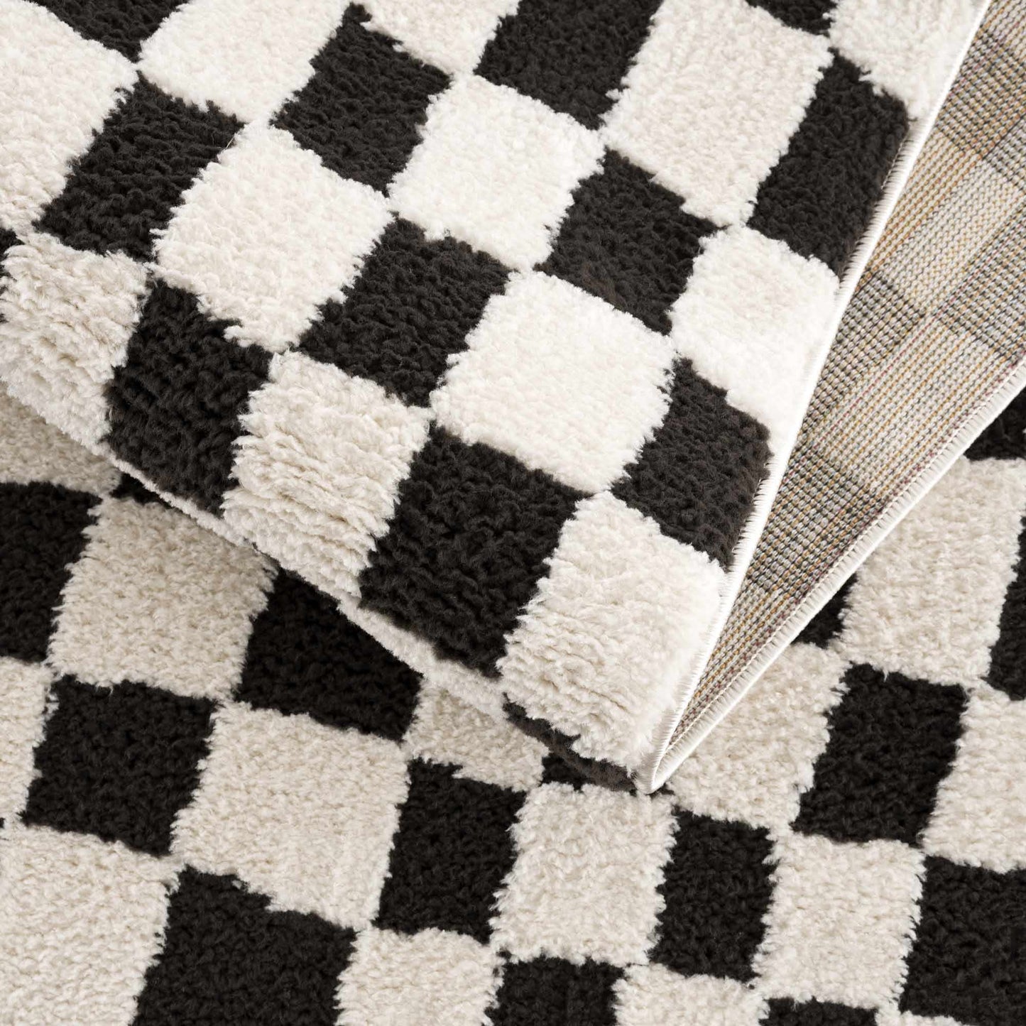 Lajos Black & White Checkered Area Rug