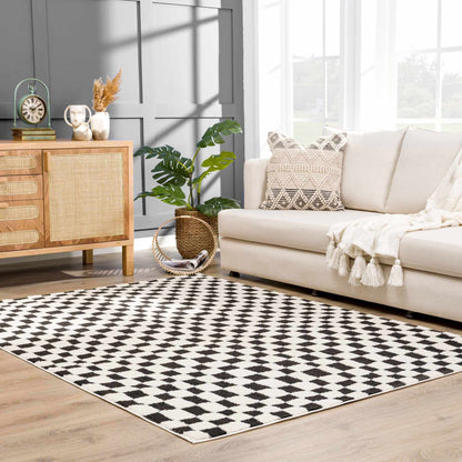 Lajos Black & White Checkered Area Rug