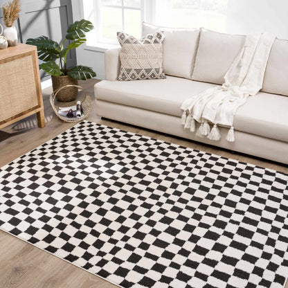 Lajos Black & White Checkered Area Rug