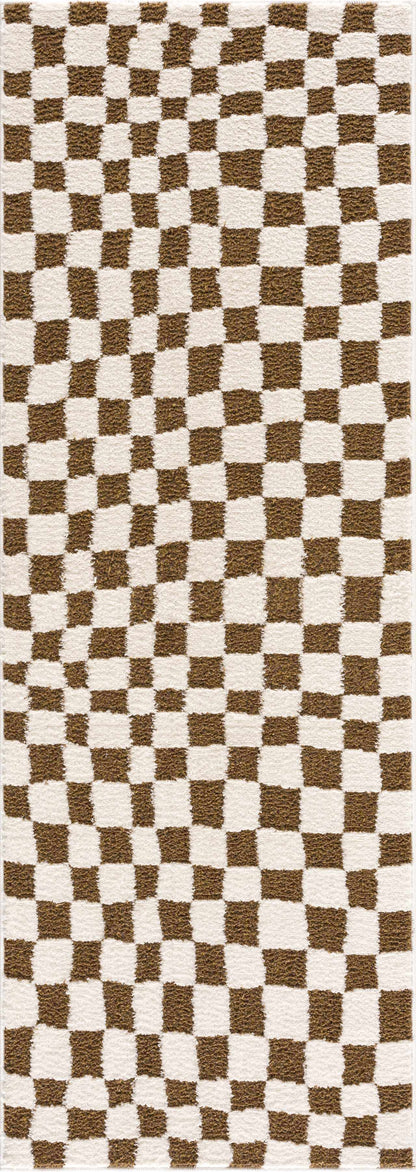 Lajos Brown Checkered Area Rug