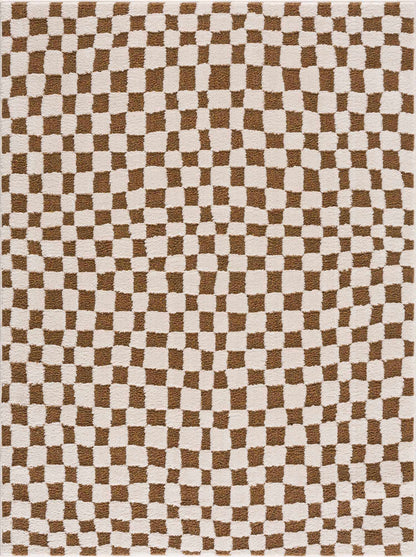 Lajos Brown Checkered Area Rug