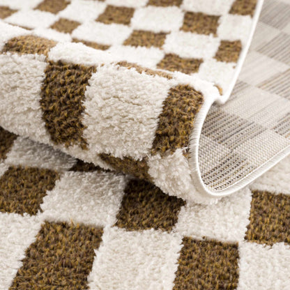 Lajos Brown Checkered Area Rug