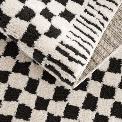 Leryn Black & White Checkered Area Rug