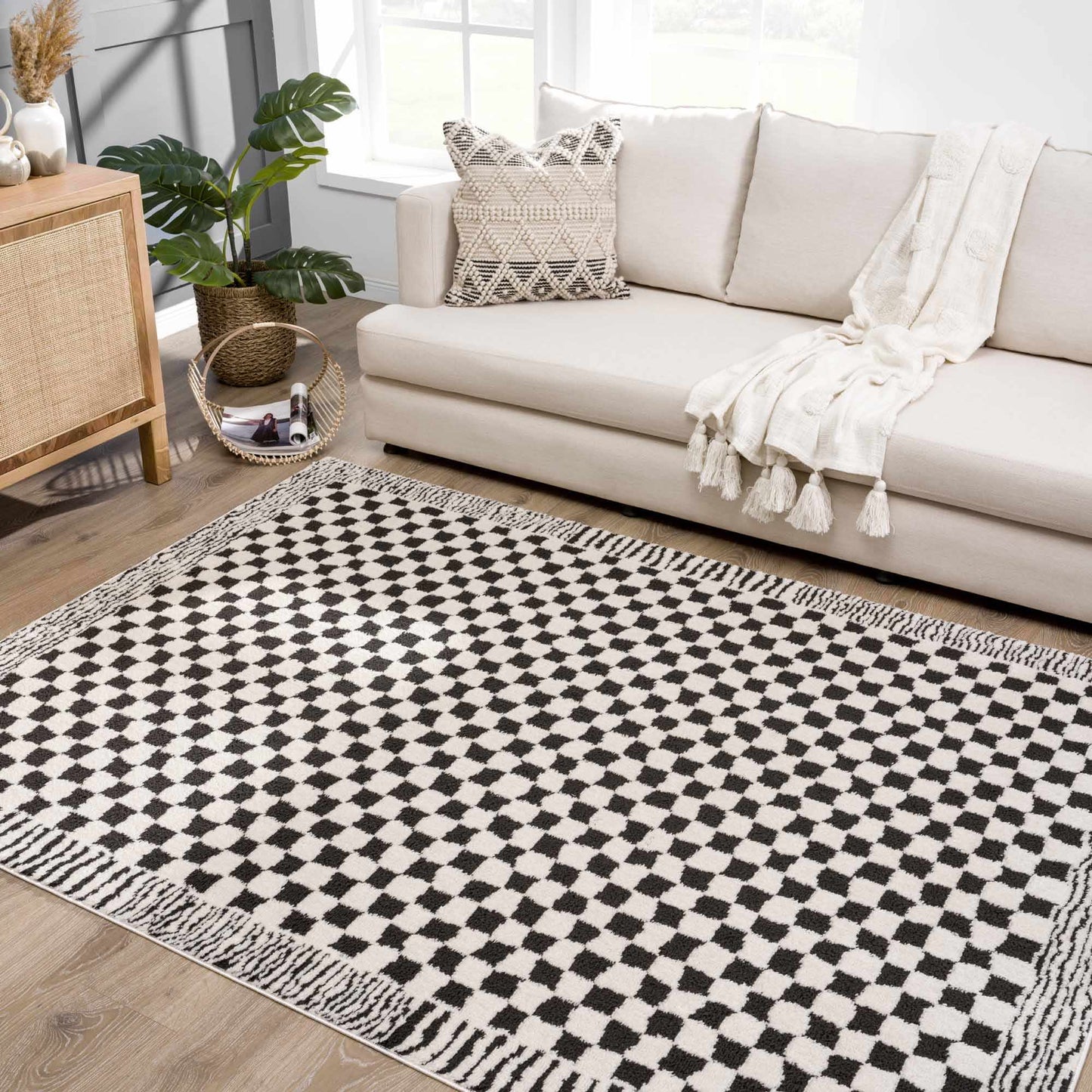 Leryn Black & White Checkered Area Rug