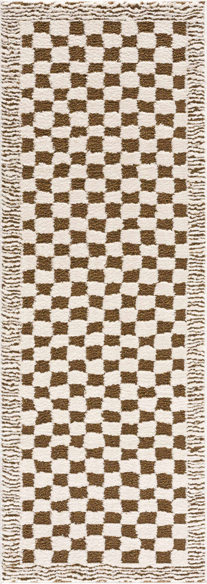 Alfombra Leryn de cuadros marrón y blanco