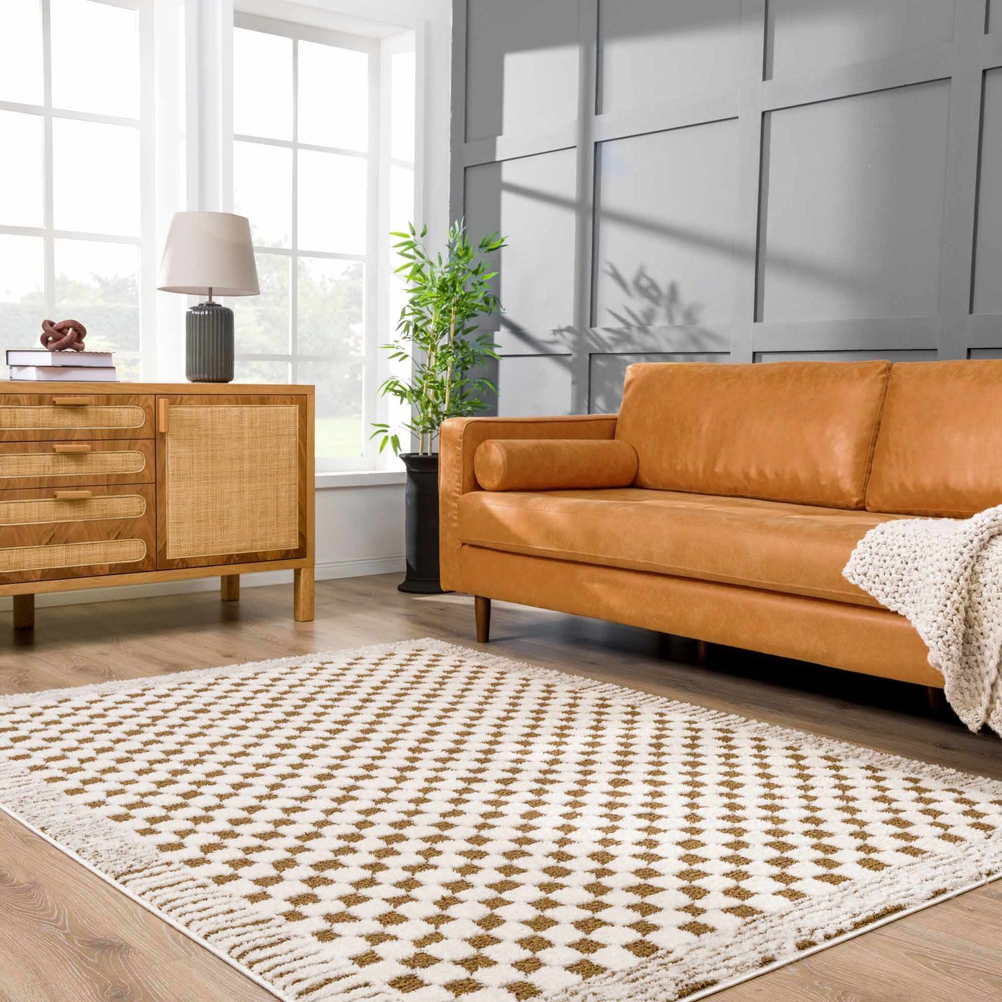 Leryn Brown&White Checkered Rug