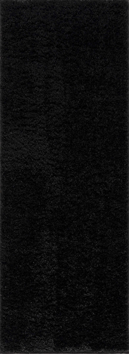 Faina Solid Black Shag Rug Washable