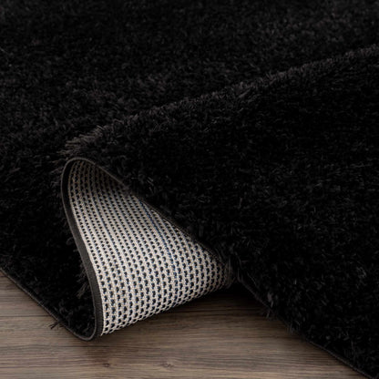 Faina Solid Black Shag Rug Washable