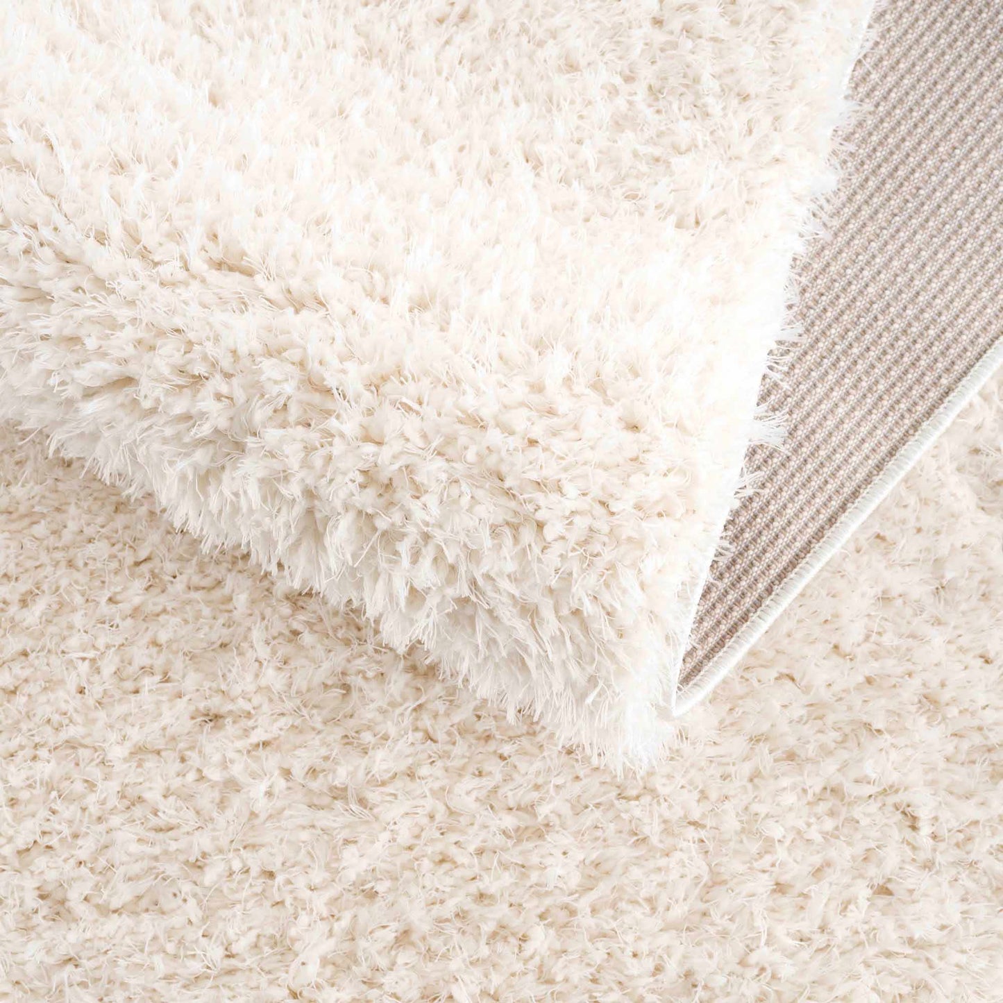 Faina Solid Cream Shag Rug Washable