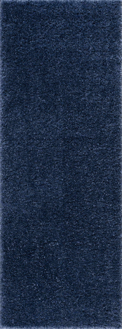 Faina Solid Dark Blue Shag Rug Washable