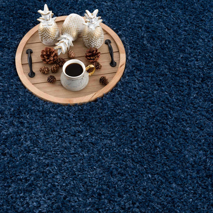 Faina Solid Dark Blue Shag Rug Washable