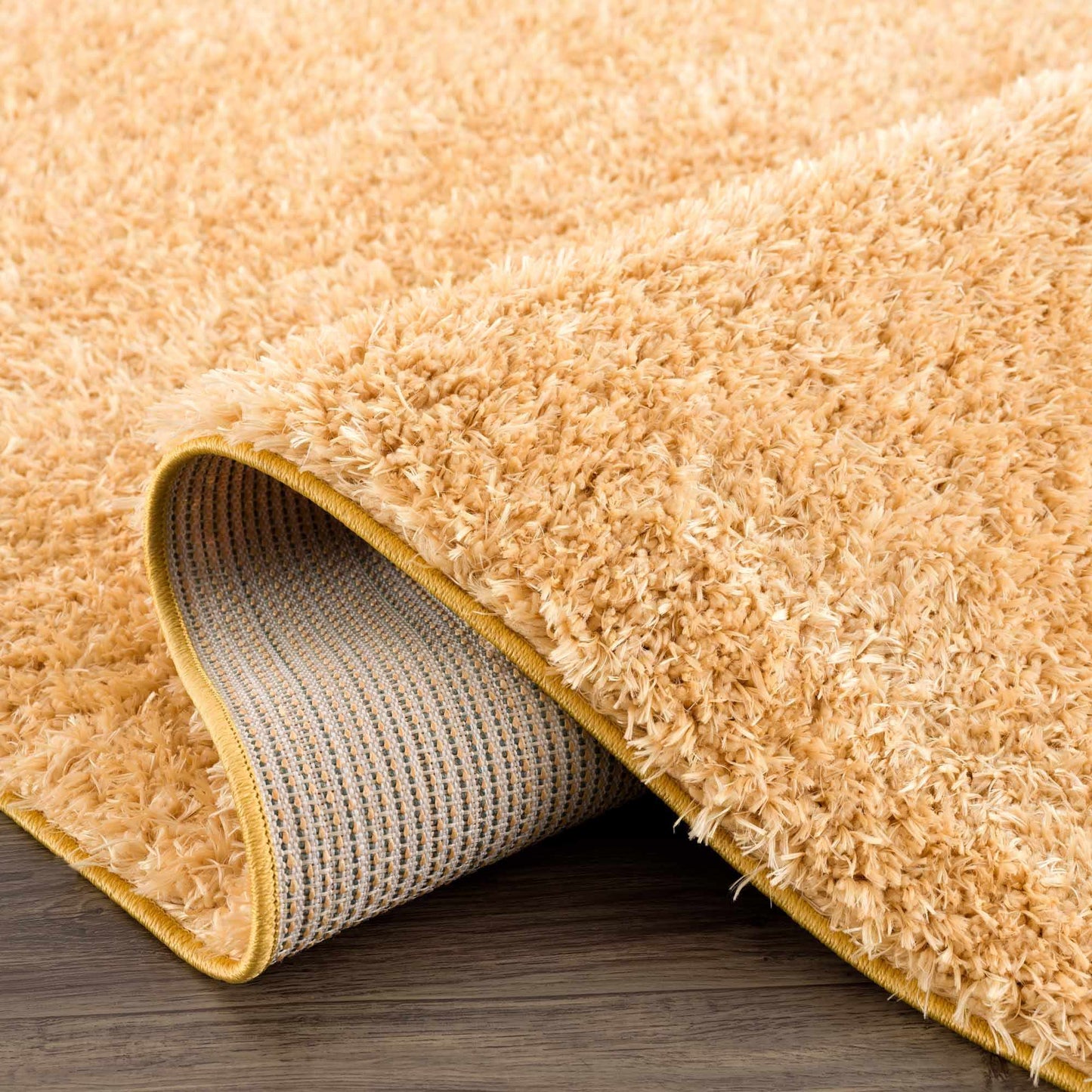 Faina Solid Gold Shag Rug Washable