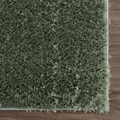 Faina Solid Green Shag Rug Washable