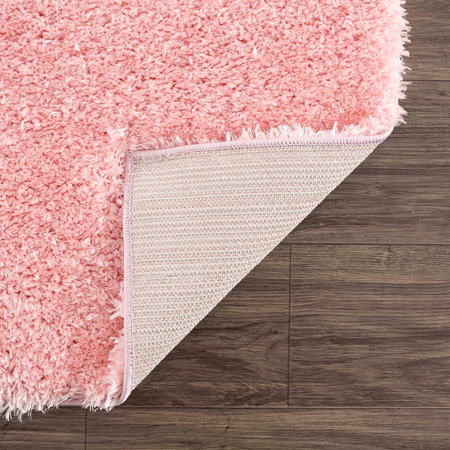 Faina Solid Pink Shag Rug Washable