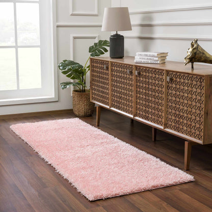 Faina Solid Pink Shag Rug Washable