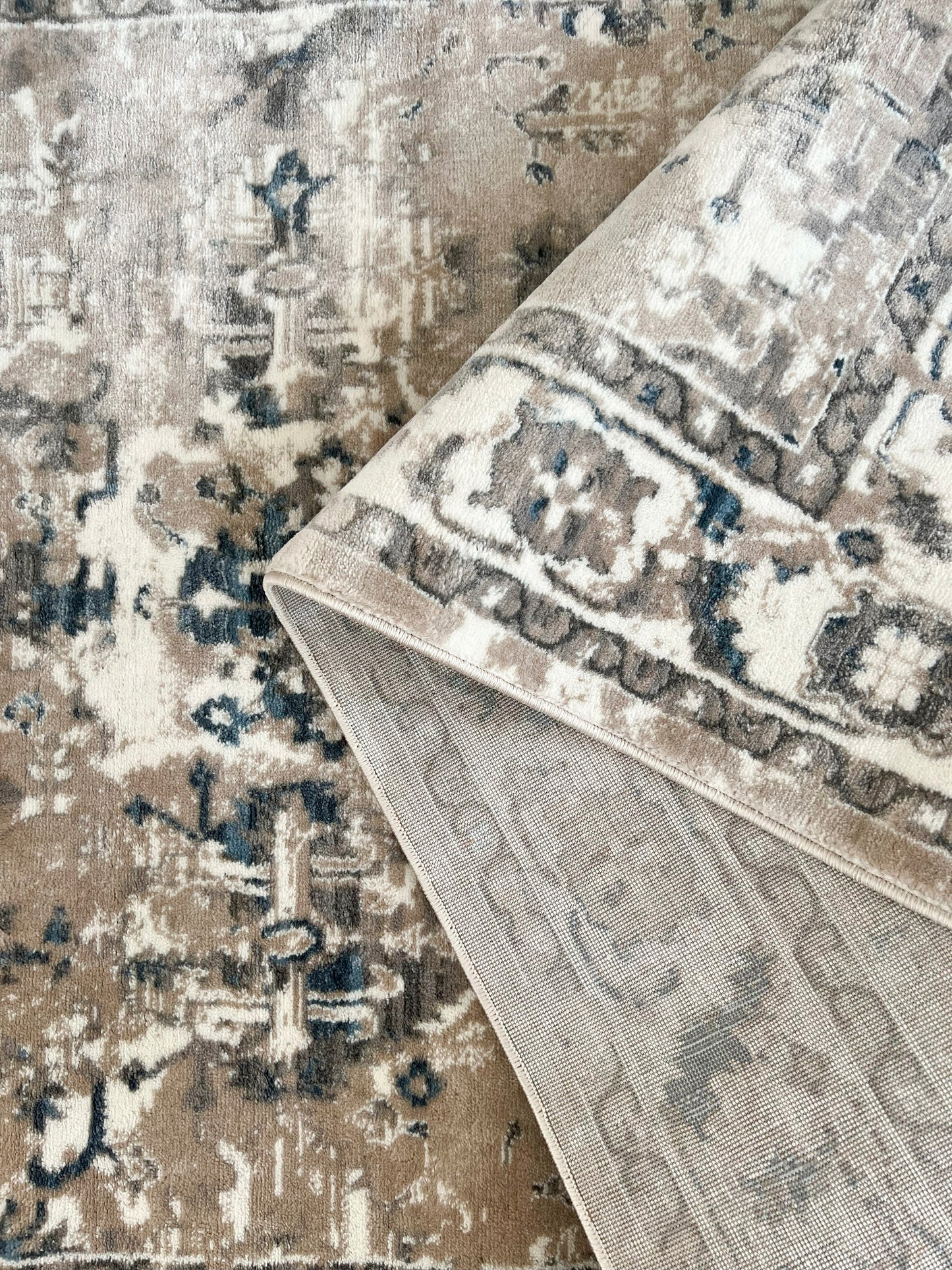 ROY's Home One Level Design Area Rugs, Classic Pattern - Shiny Ivory,Grey,Beige,Blue Yarn