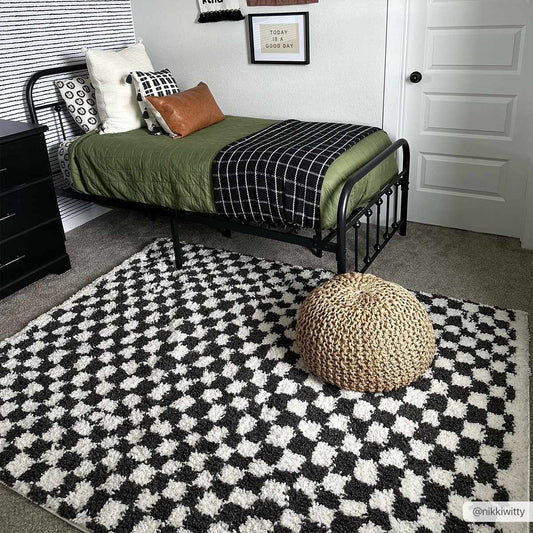 Kieu Black & White Checkered Area Rug