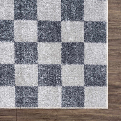 Alie Gray Checkered Washable Area Rug