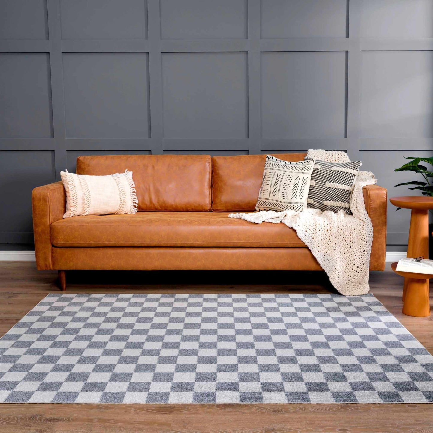 Alie Gray Checkered Washable Area Rug