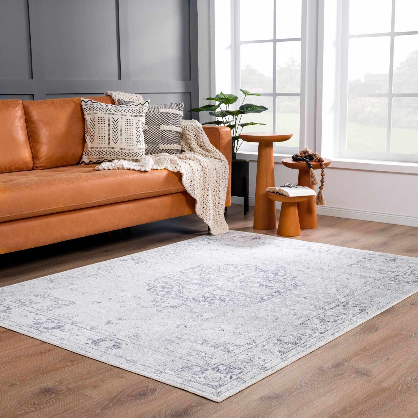 Akram Cream & Antrasit Washable Area Rug