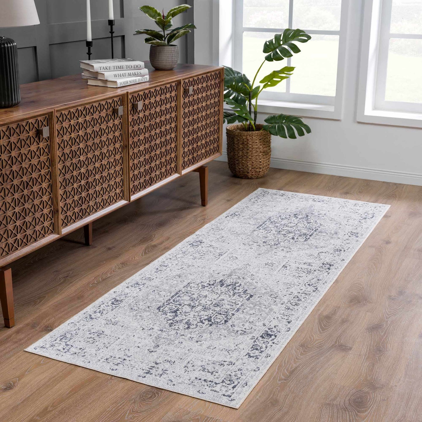 Akram Cream & Antrasit Washable Area Rug