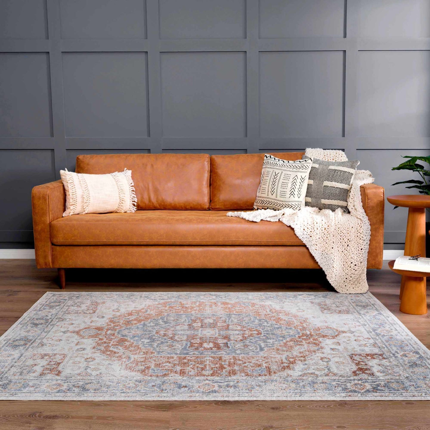 Akram Gray & Orange Washable Area Rug - Clearance