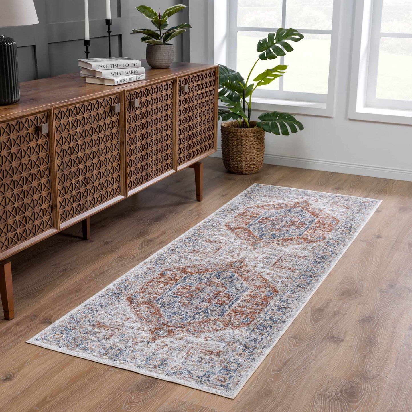 Akram Gray & Orange Washable Area Rug - Clearance