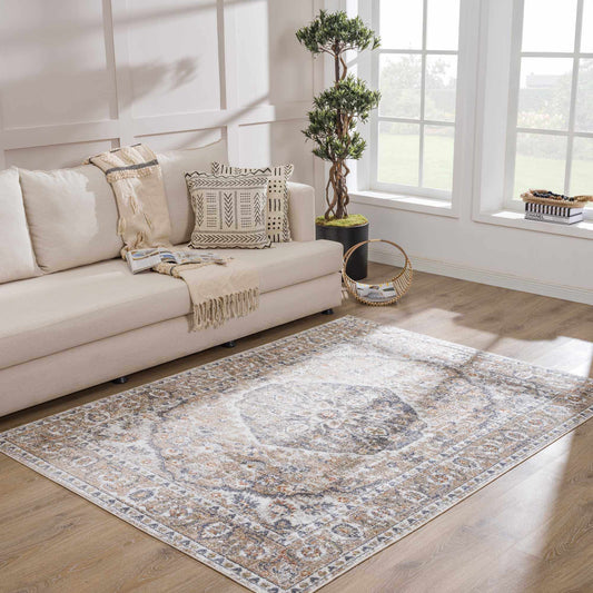 Beige Hiti Washable Area Rug